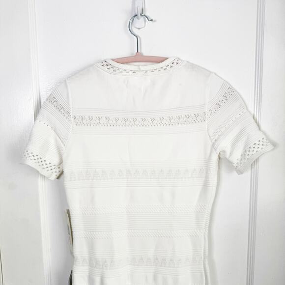Eliza J Pointelle Knit Ruffle Hem Dress Ivory Petite Size Small NEW Textured - Picture 15 of 16
